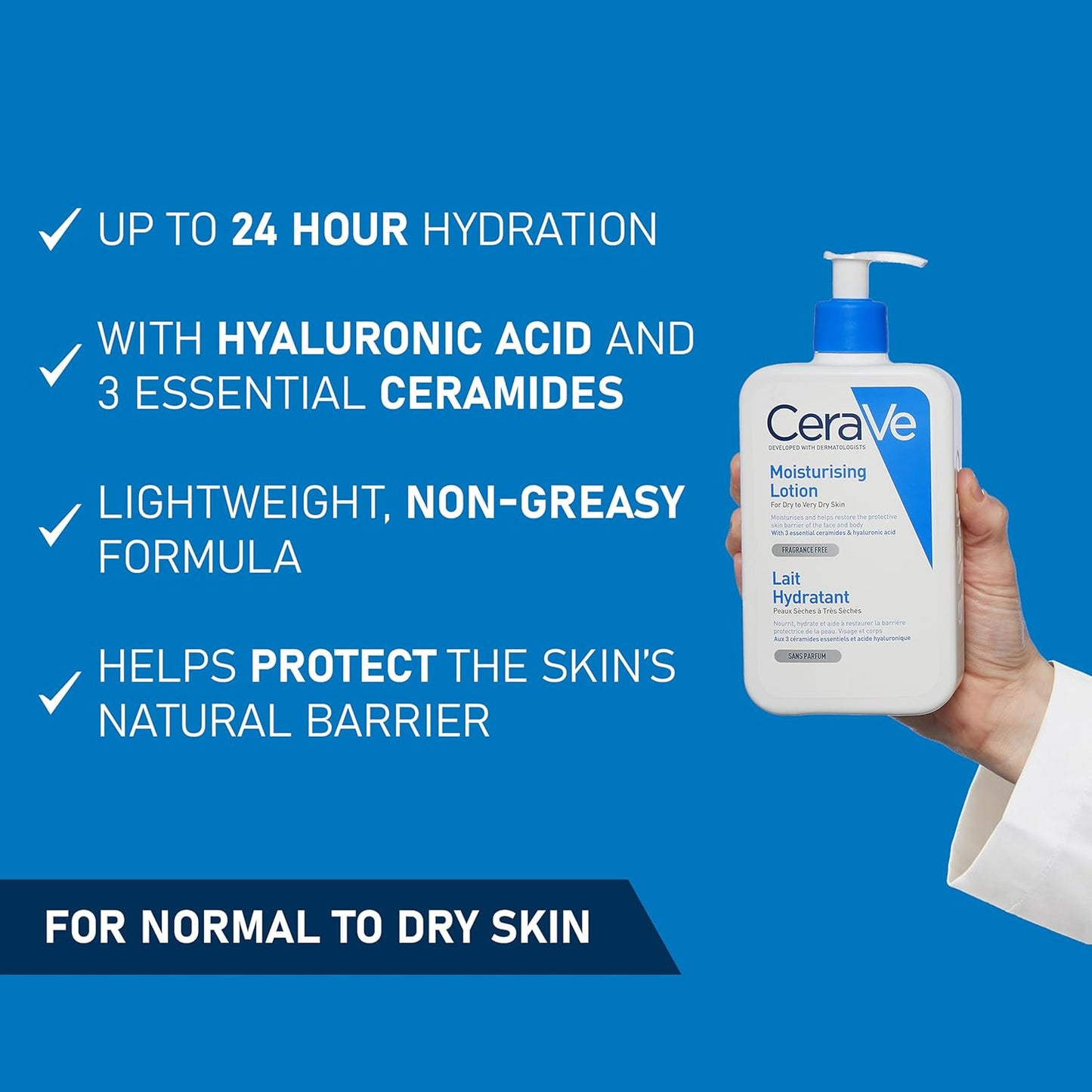 Moisturizing Lotion for Face and Body with 3 Essential Ceramides and Hyaluronic Acid, Ideal for Dry to Very Dry Skin