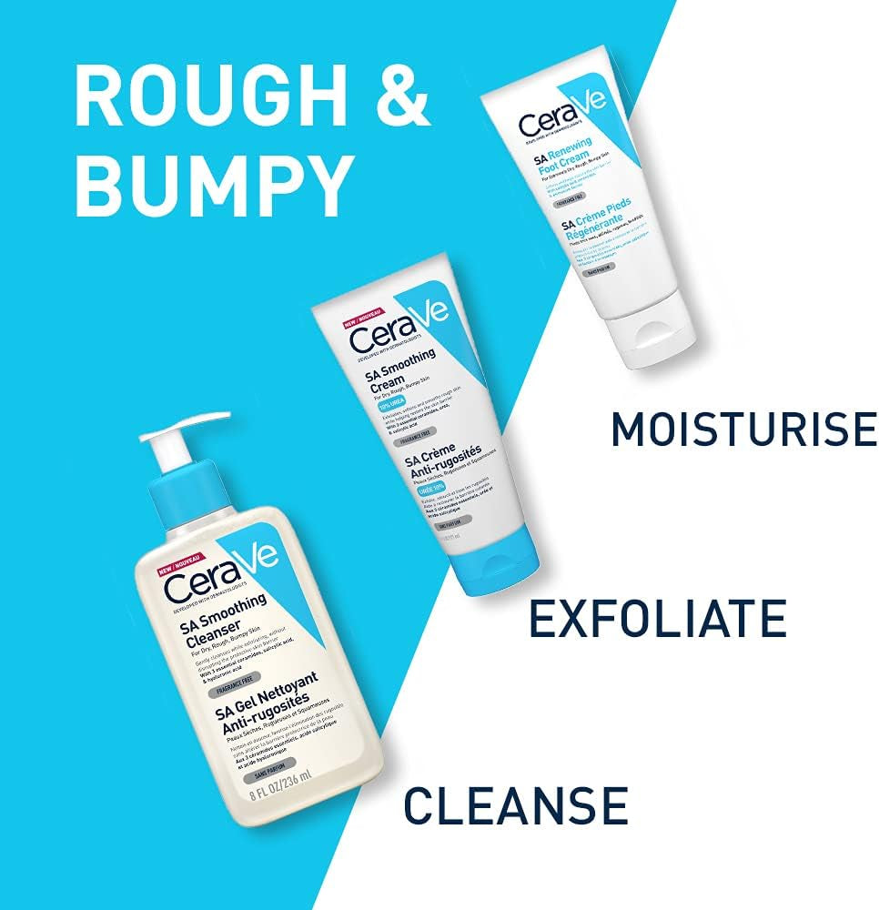 SA Smoothing Cream for Rough and Bumpy Skin 340g and Hydrating Cleanser for Normal to Dry Skin 473ml with Hyaluronic Acid and Three Essential Ceramides