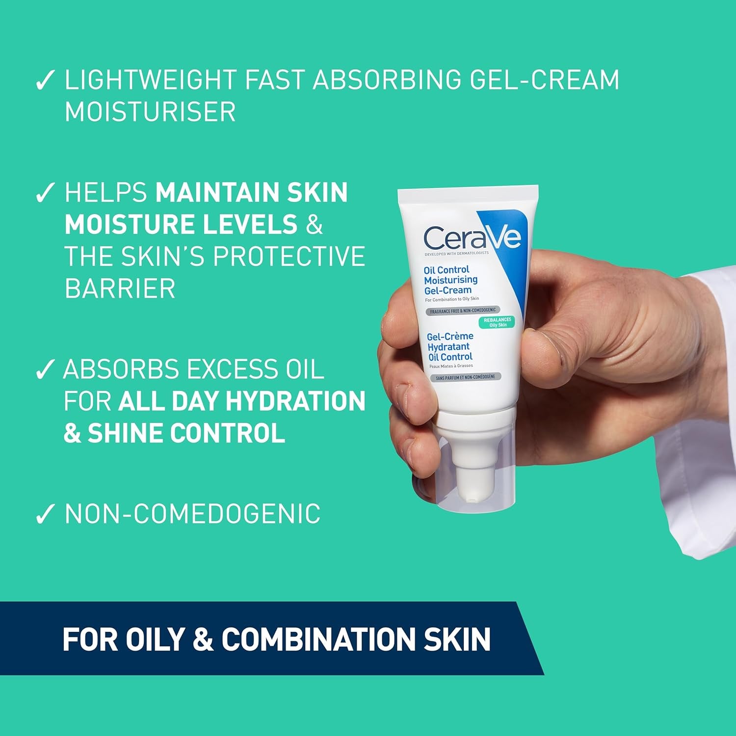 CeraVe Oil Control Gel-Cream Moisturizer with Oil Absorbing Technology and Ceramides for Combination and Oily Skin, 52ml