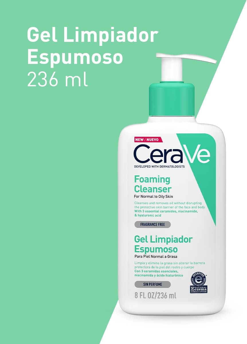 Moisturising Cream for Dry to Very Dry Skin 177Ml with Hyaluronic Acid & 3 Essential Ceramides & Foaming Cleanser for Normal to Oily Skin 236Ml with Niacinamide and 3 Essential Ceramides