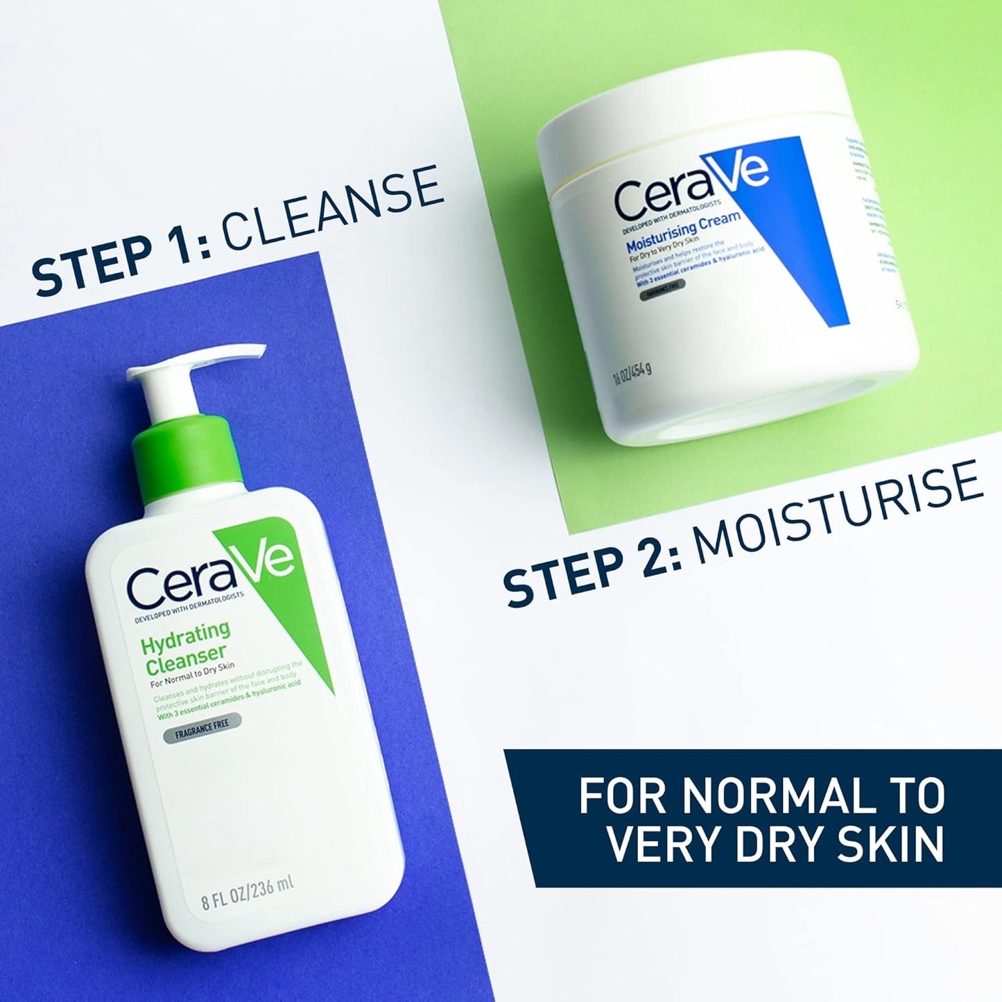 Deep Hydration 2-Step Regimen for Dry Skin | Cleanser 236 ml and Moisturizing Cream 454 g
