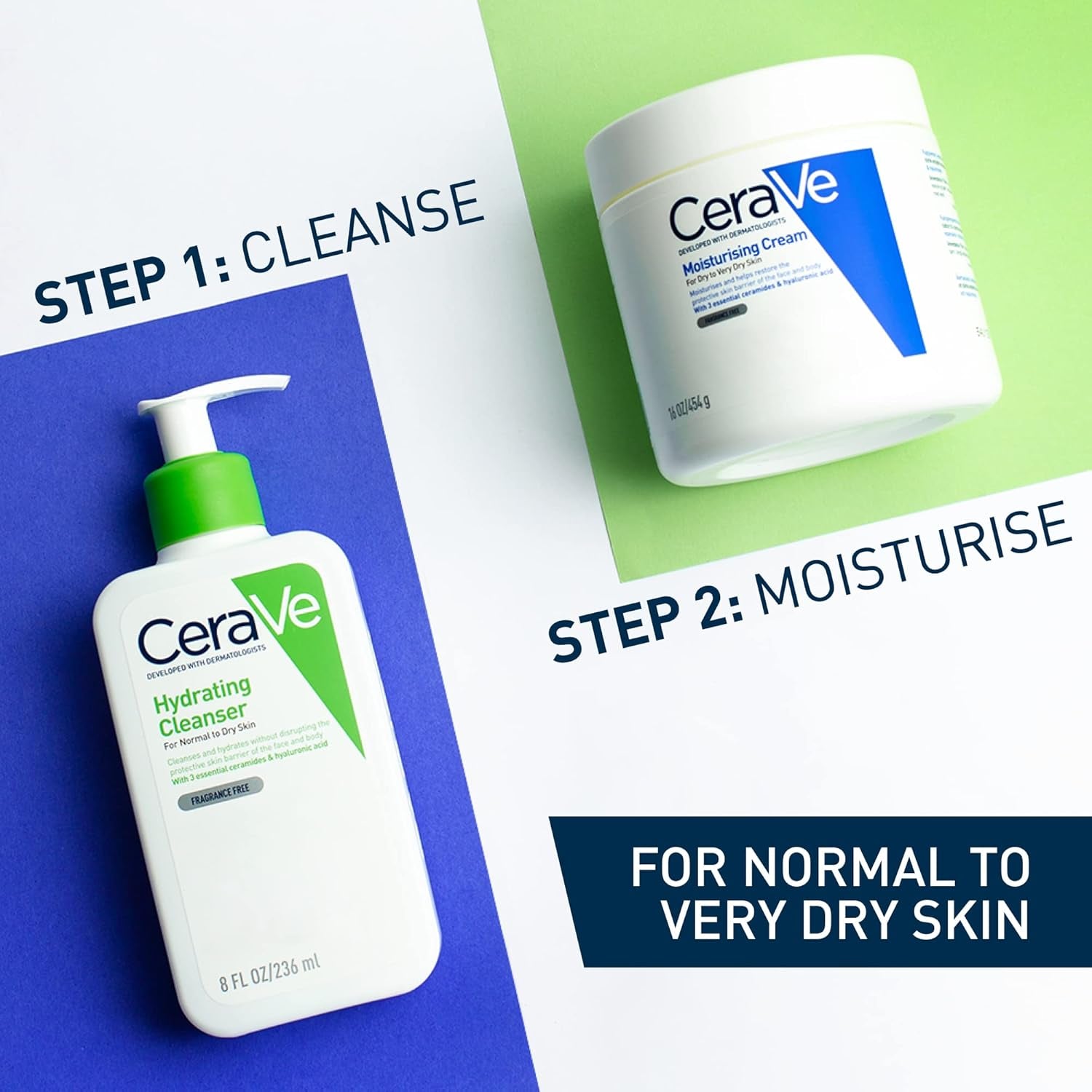 Deep Hydration 2-Step Regimen for Dry Skin | Cleanser 236 ml and Moisturizing Cream 454 g