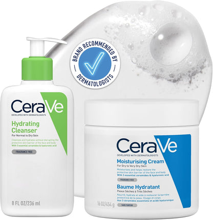 Deep Hydration 2-Step Regimen for Dry Skin | Cleanser 236 ml and Moisturizing Cream 454 g